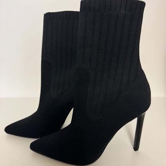 Steve Madden Discreet Stiletto Heeled Sock Boots In Black Rib - Picture 4 of 5